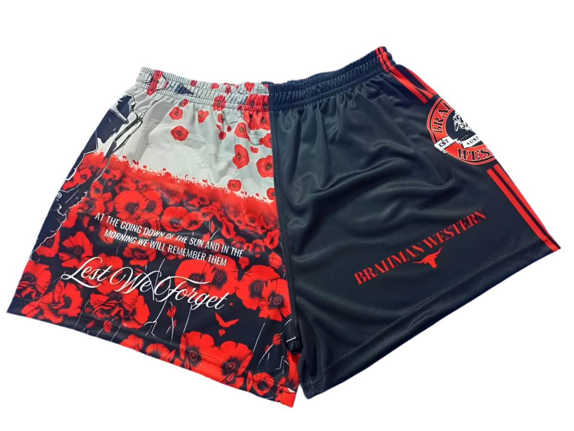 Unisex Anzac Day Footy Shorts with Zip Pockets - LIMITED STOCK