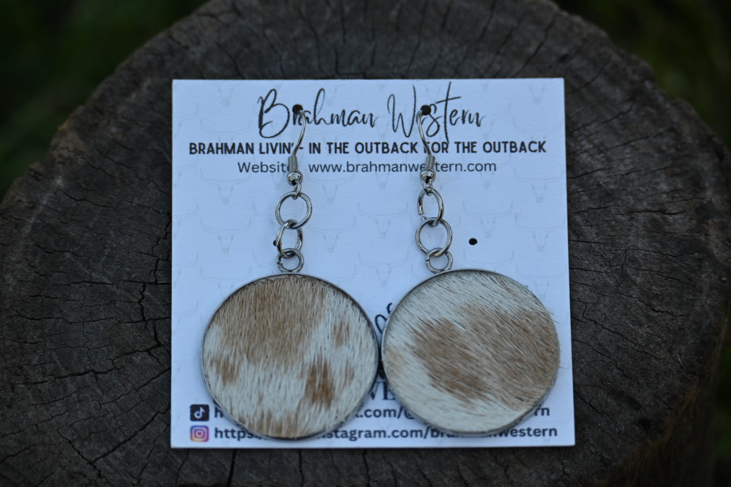 Cowhide Round Drop Hairon Earrings - # 4