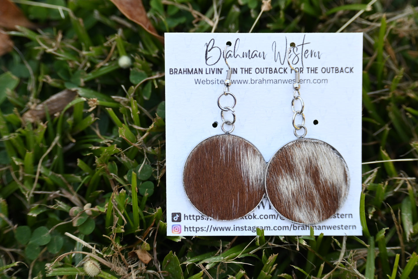 Cowhide Round Drop Hairon Earrings - # 3