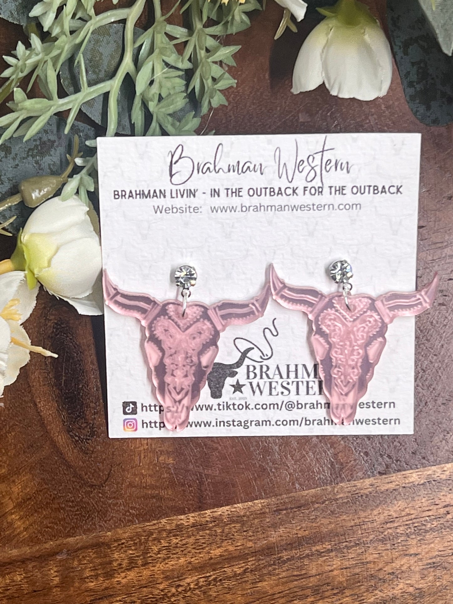 Mirror Bull Skull Earrings