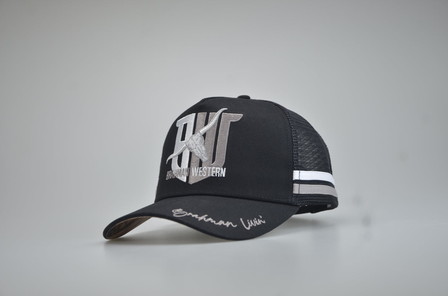 Brahman Western - Black with Grey and White Stripes - Trucker Cap