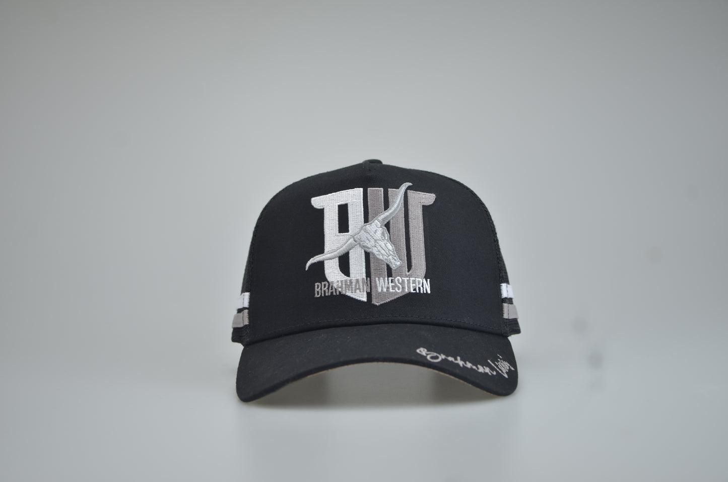 Brahman Western - Black with Grey and White Stripes - Trucker Cap