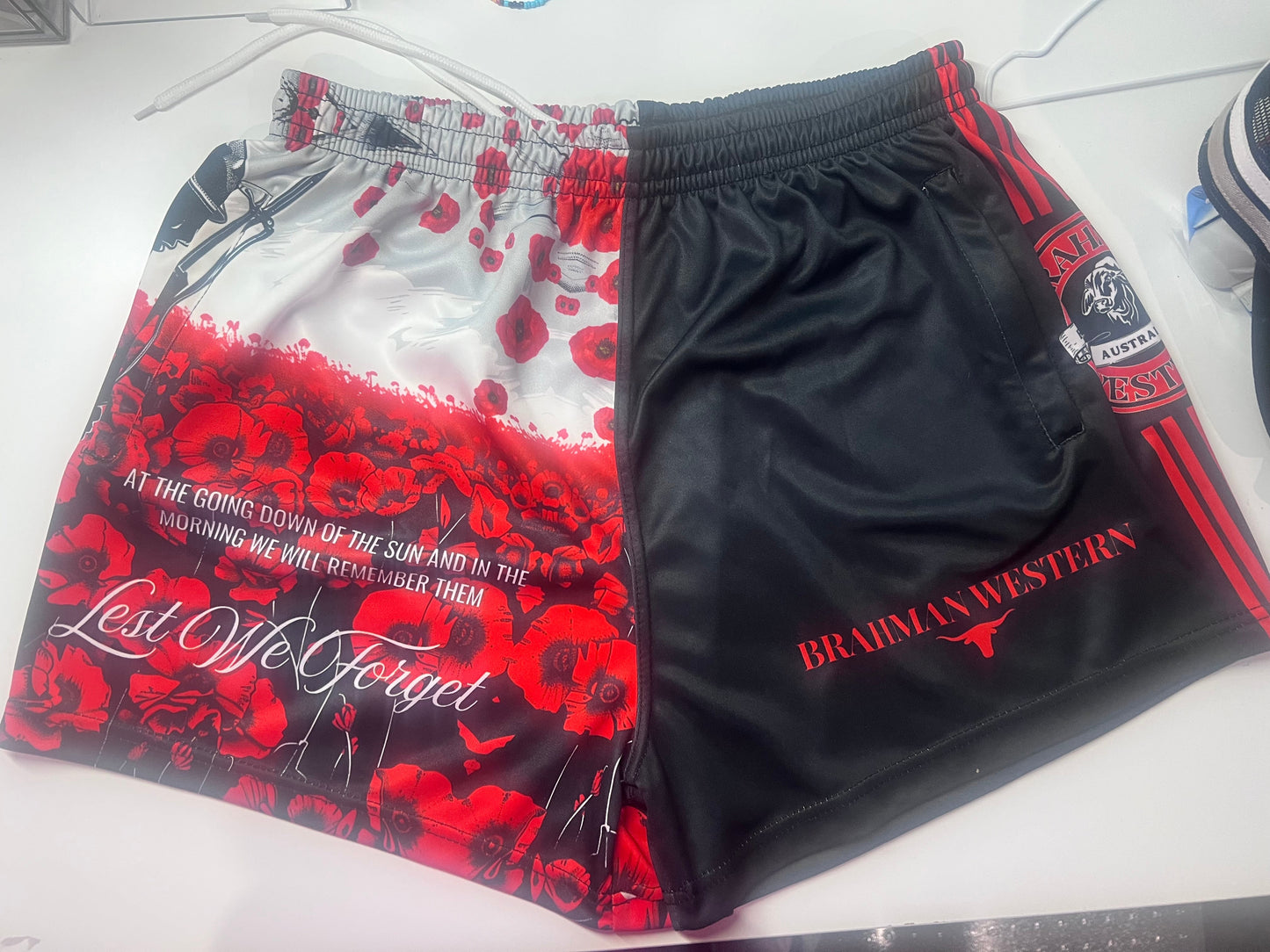 Unisex Anzac Day Footy Shorts with Zip Pockets - LIMITED STOCK