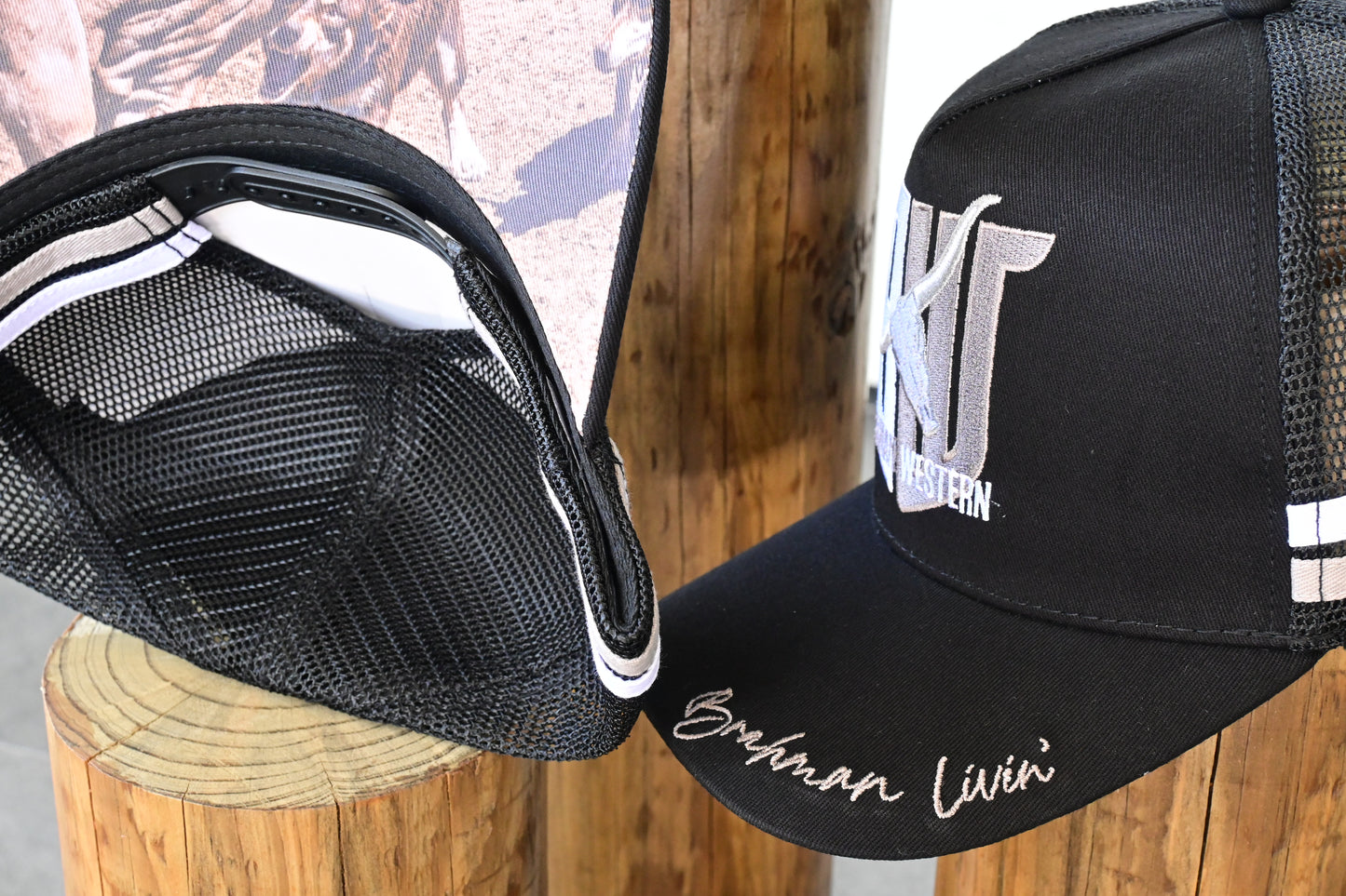 Brahman Western - Black with Grey and White Stripes -  Trucker Cap