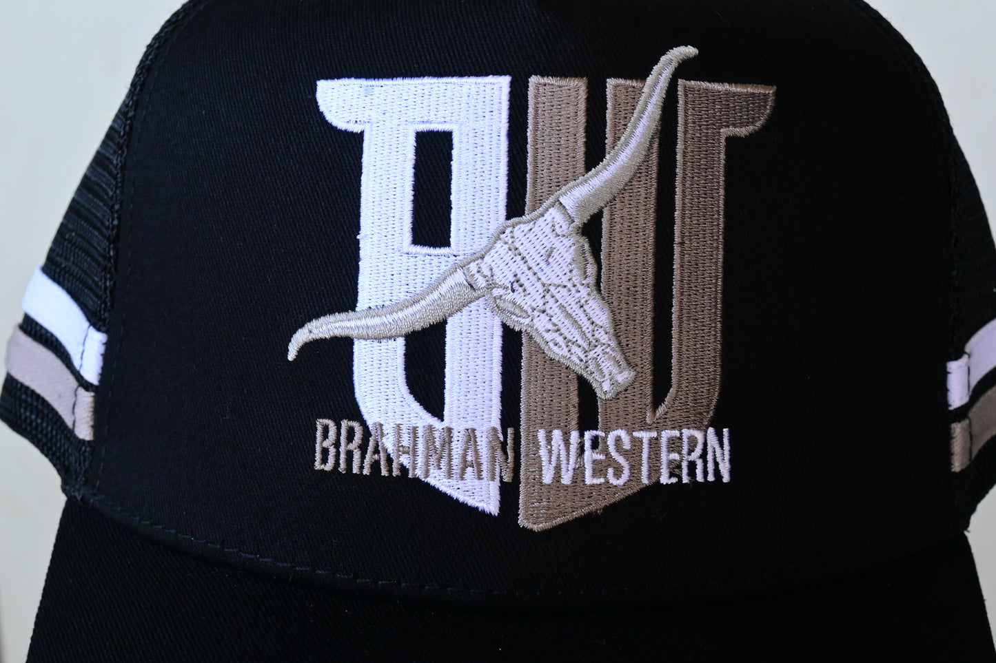 Brahman Western - Black with Grey and White Stripes -  Trucker Cap