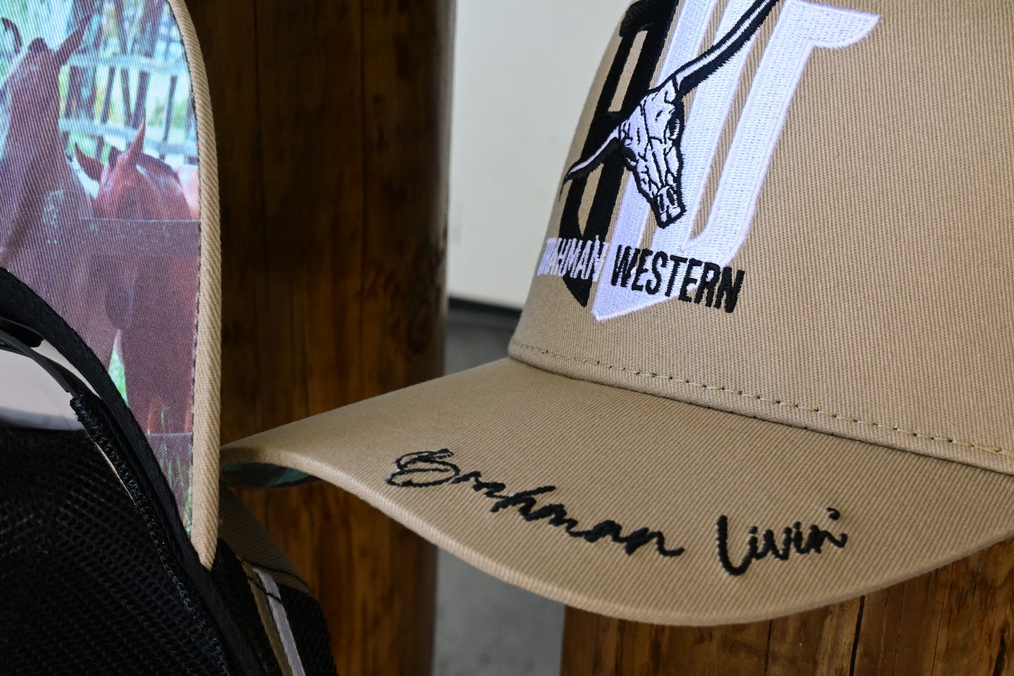 Brahman Western - Tan with Tan and White STRIPES- Trucker Cap