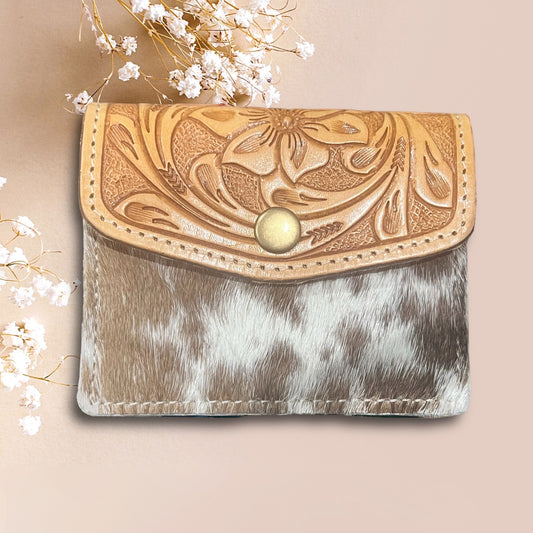 Cowhide Card Purse with Tooling Leather Flap