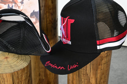 Brahman Western - Black with Red and White STRIPES- Trucker Cap