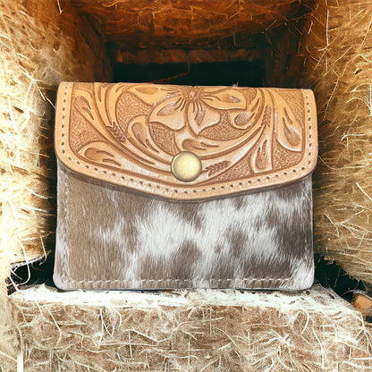 Cowhide Card Purse with Tooling Leather Flap