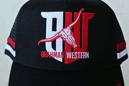 Brahman Western - Black with Red and White STRIPES- Trucker Cap