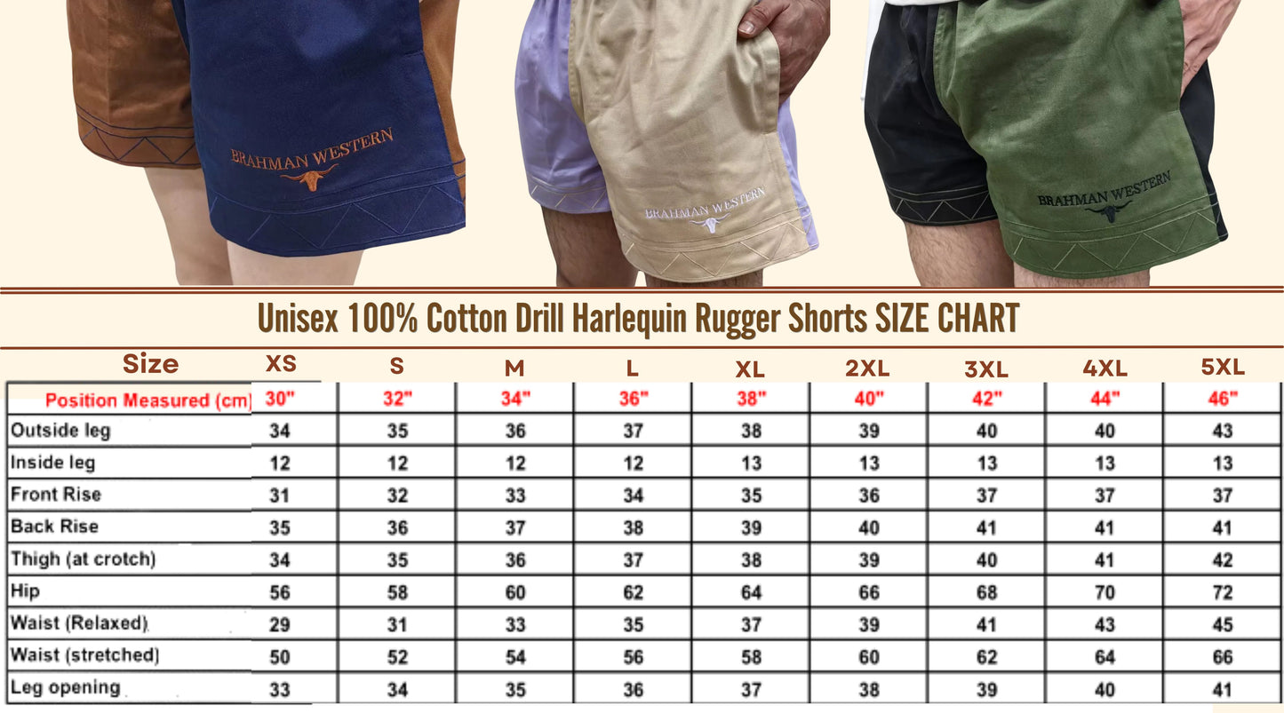 Unisex Cotton Drill Harlequin Rugger Shorts with Pockets - PRE-ORDER