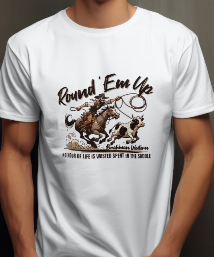 Round 'Em Up - White Unisex T-Shirt