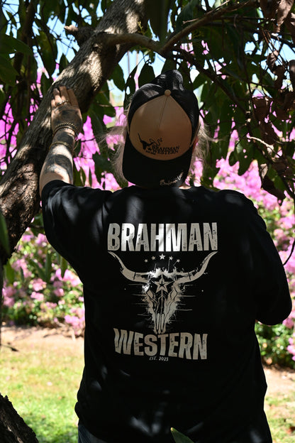 Unisex Black Brahman Western Grunge T-Shirt - Sizes S to 5XL on