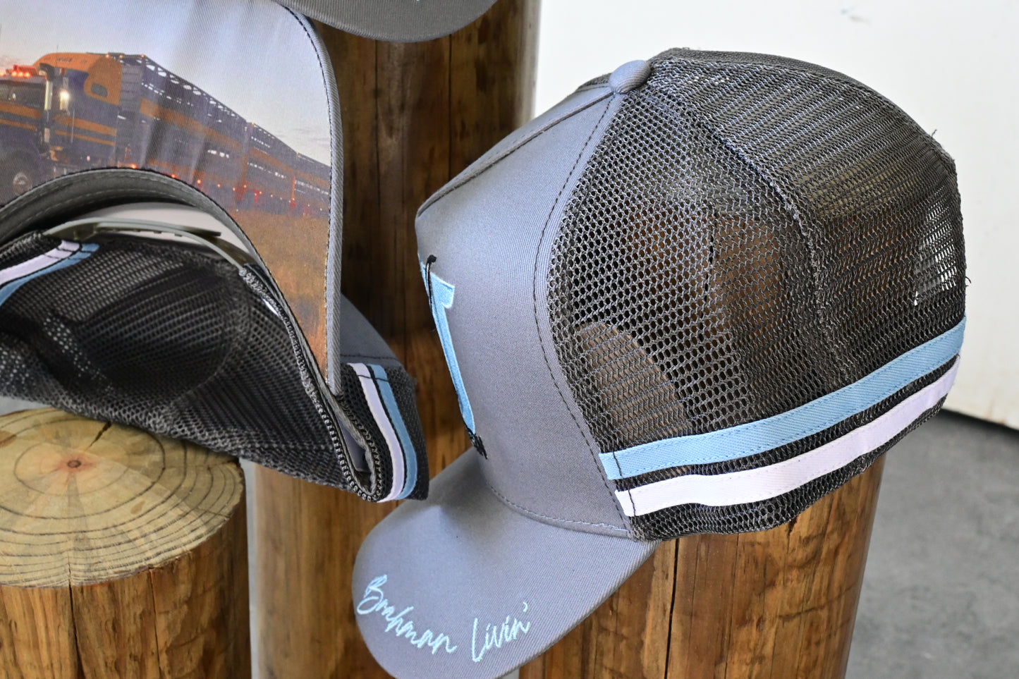 Brahman Western - Steel Blue/Grey with Light Blue White STRIPES-  Trucker Cap