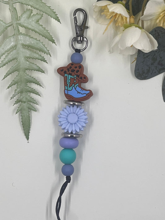 Cowboy Boots Keyrings # 3 - Boots and Blue Flower