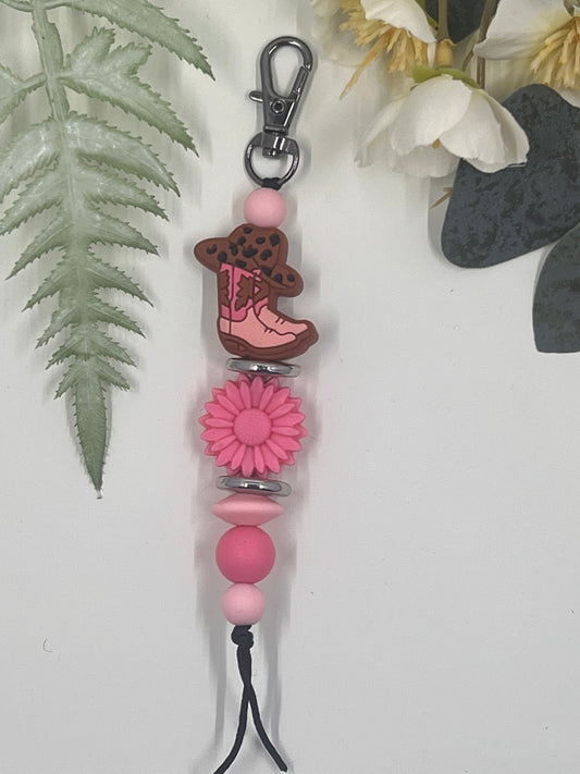 Cowboy Boots Keyrings # 2 - Boots and Pink Flower