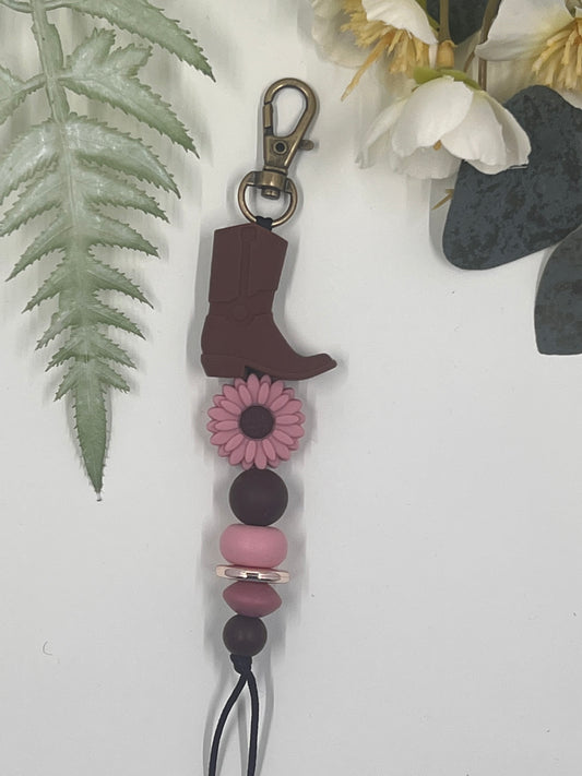 Cowboy Boots Keyrings # 1 - Brown Boot with flower