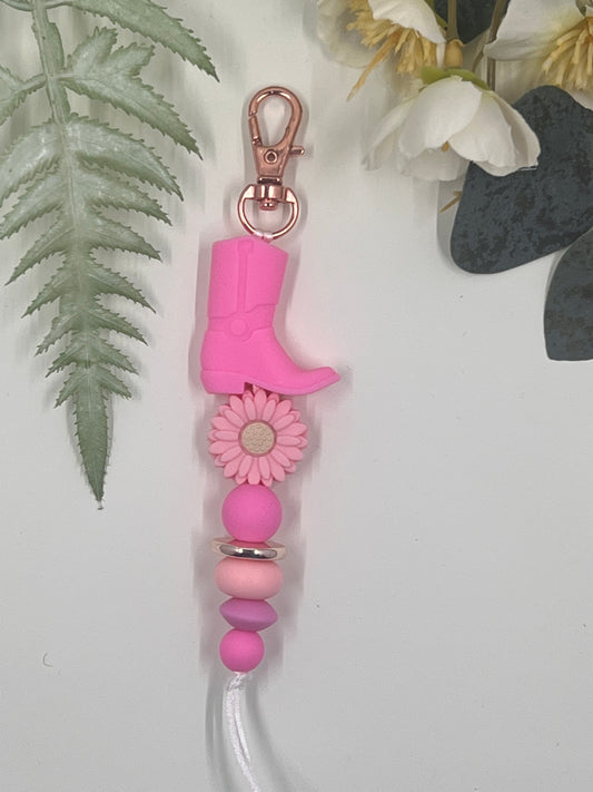 Cowboy Boots Keyrings # 4 - Pink Boots and Pink Flower
