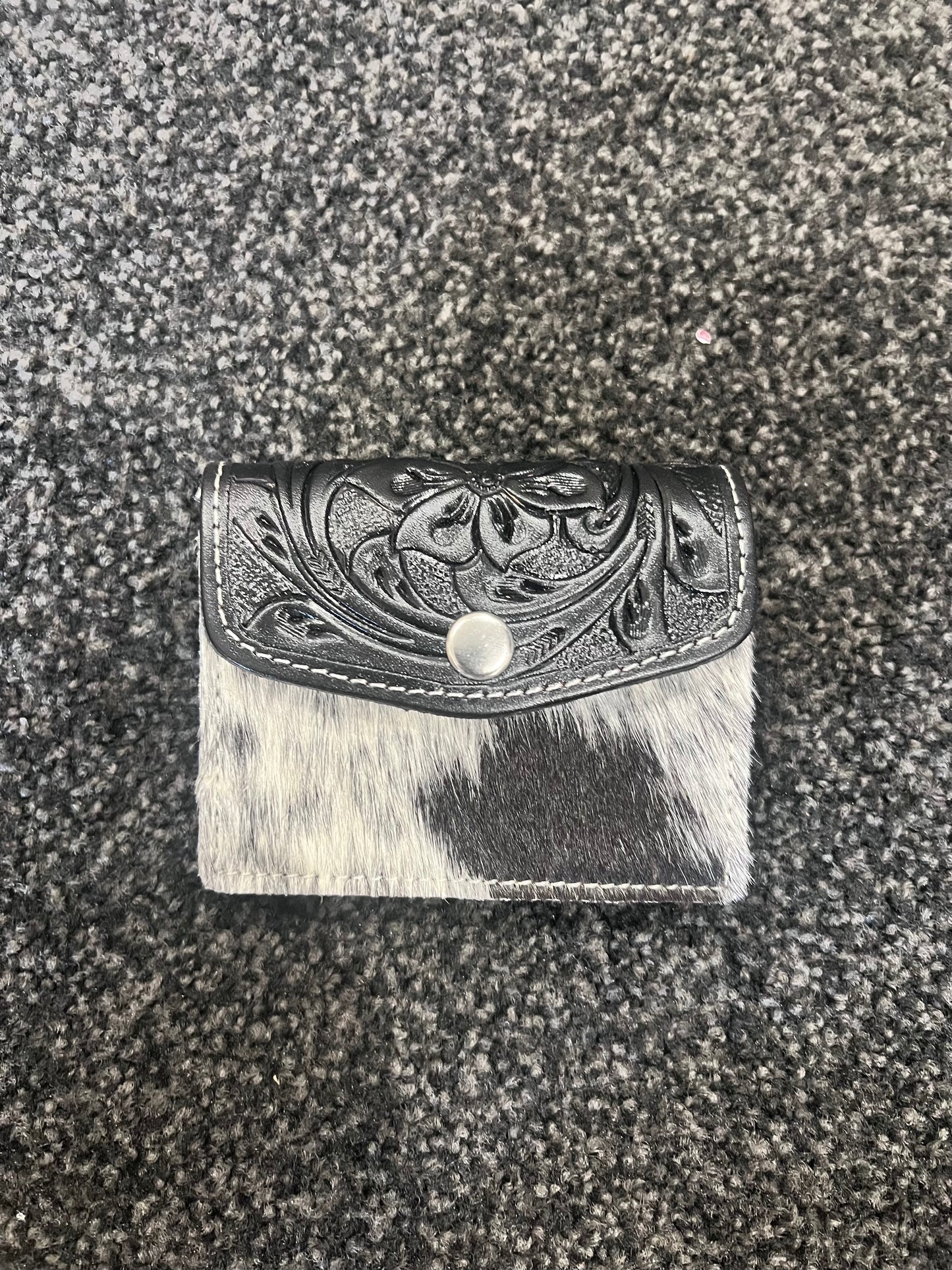 Cowhide Card Purse with Tooling Leather Flap