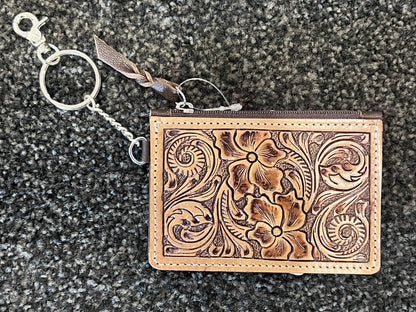 Tooled Leather Key Ring / Card/Coin Purse