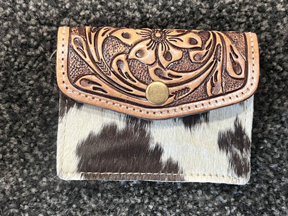 Cowhide Card Purse with Tooling Leather Flap