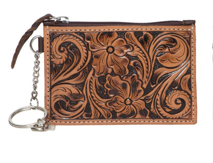 Tooled Leather Key Ring / Card/Coin Purse