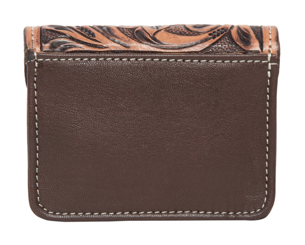 Cowhide Card Purse with Tooling Leather Flap