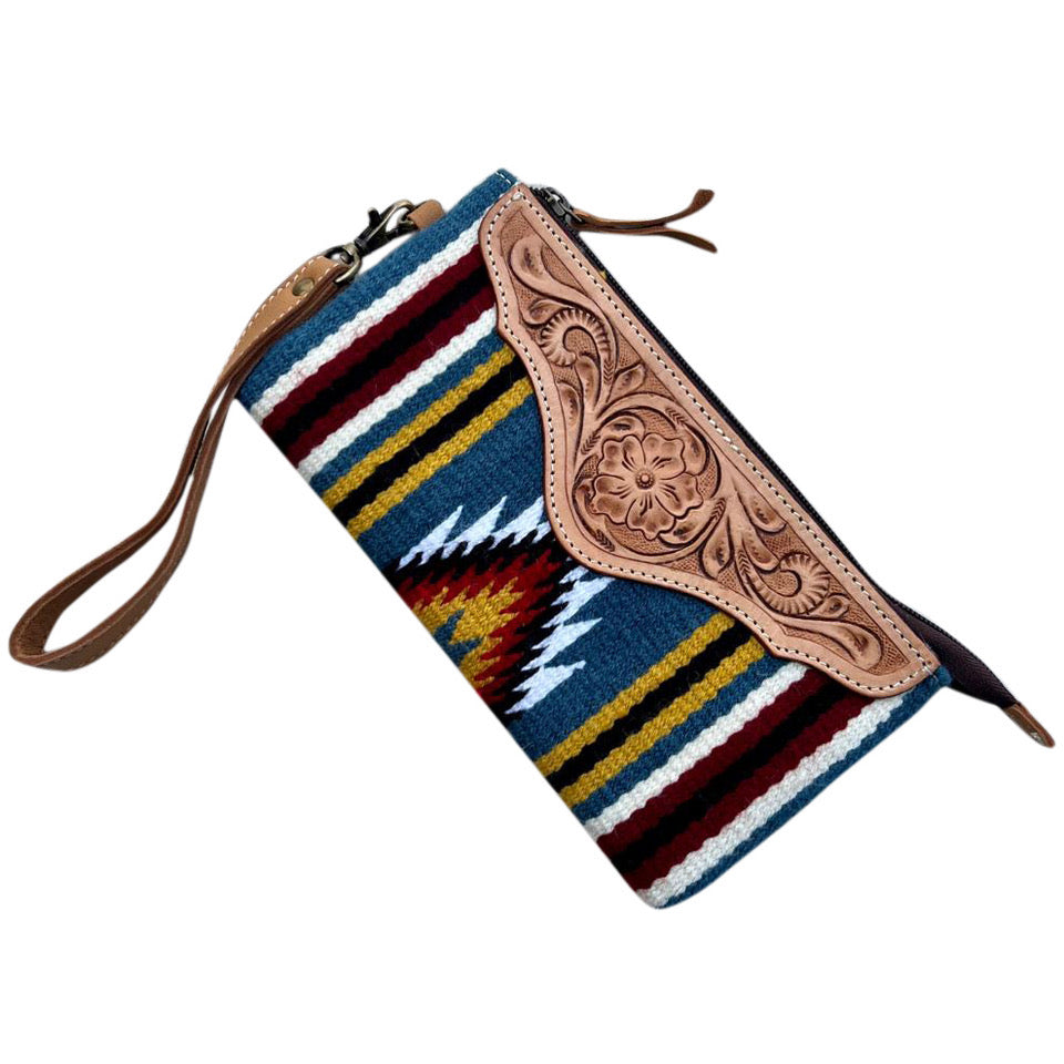 Multi Saddle Blanket Clutch with Tooled Leather