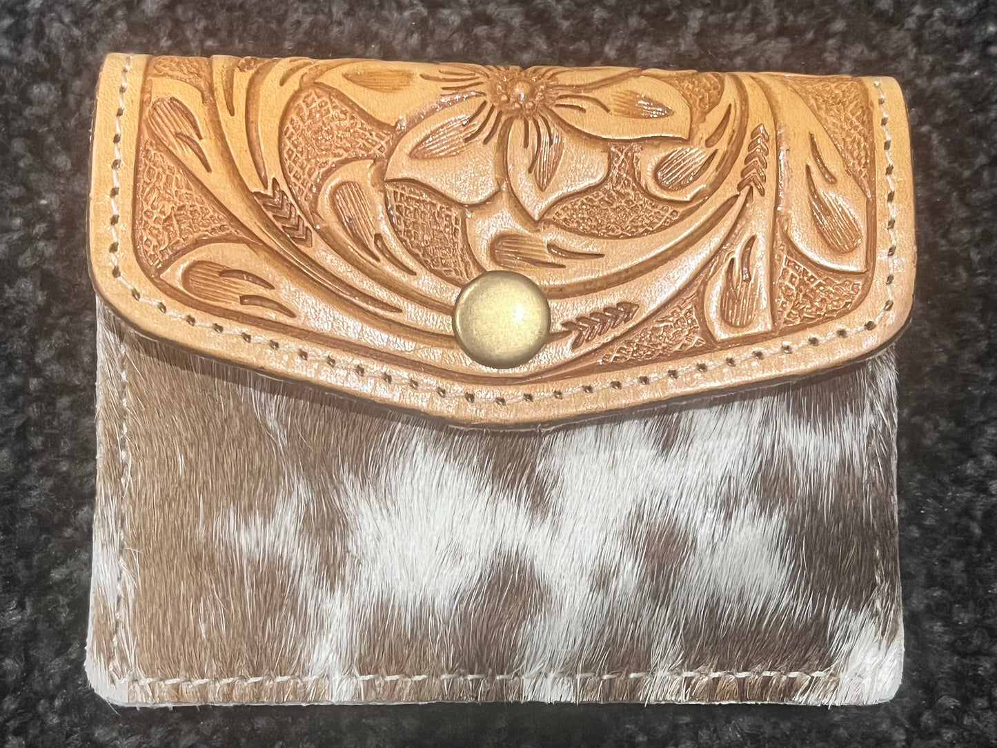 Cowhide Card Purse with Tooling Leather Flap