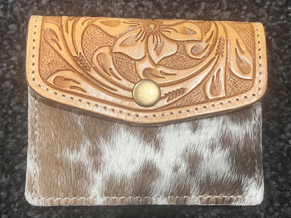 Cowhide Card Purse with Tooling Leather Flap