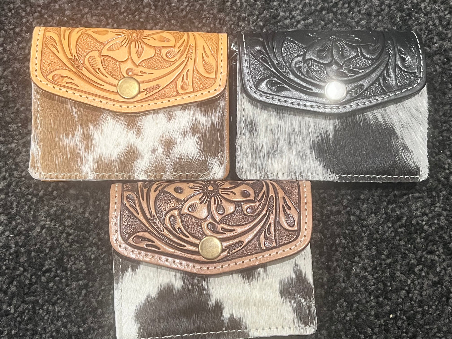 Cowhide Card Purse with Tooling Leather Flap