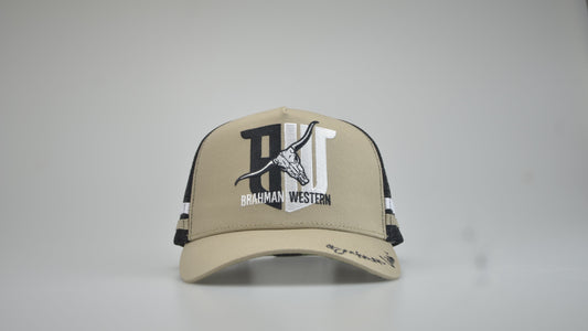 Brahman Western - Tan with Tan and White STRIPES- Trucker Cap