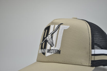 Brahman Western - Tan with Tan and White STRIPES- Trucker Cap