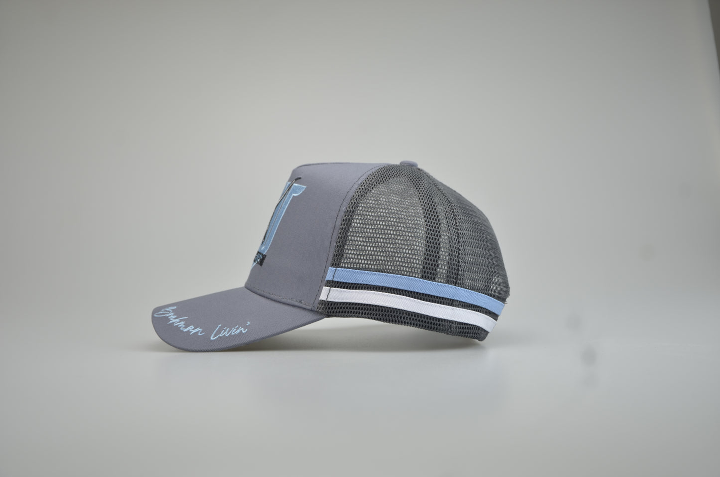 Brahman Western - Steel Blue/Grey with Light Blue White STRIPES-  Trucker Cap