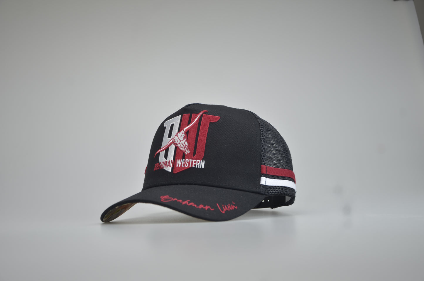 Brahman Western - Black with Red and White STRIPES- Trucker Cap