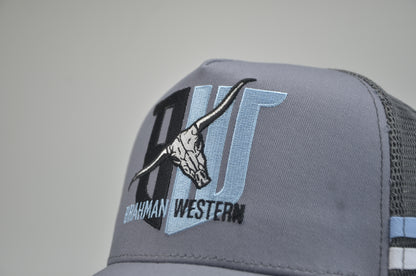 Brahman Western - Steel Blue/Grey with Light Blue White STRIPES-  Trucker Cap