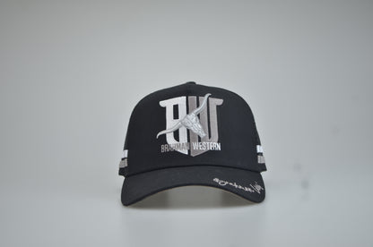 Brahman Western - Black with Grey and White Stripes -  Trucker Cap