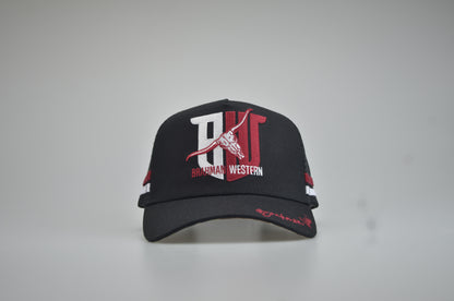 Brahman Western - Black with Red and White STRIPES- Trucker Cap