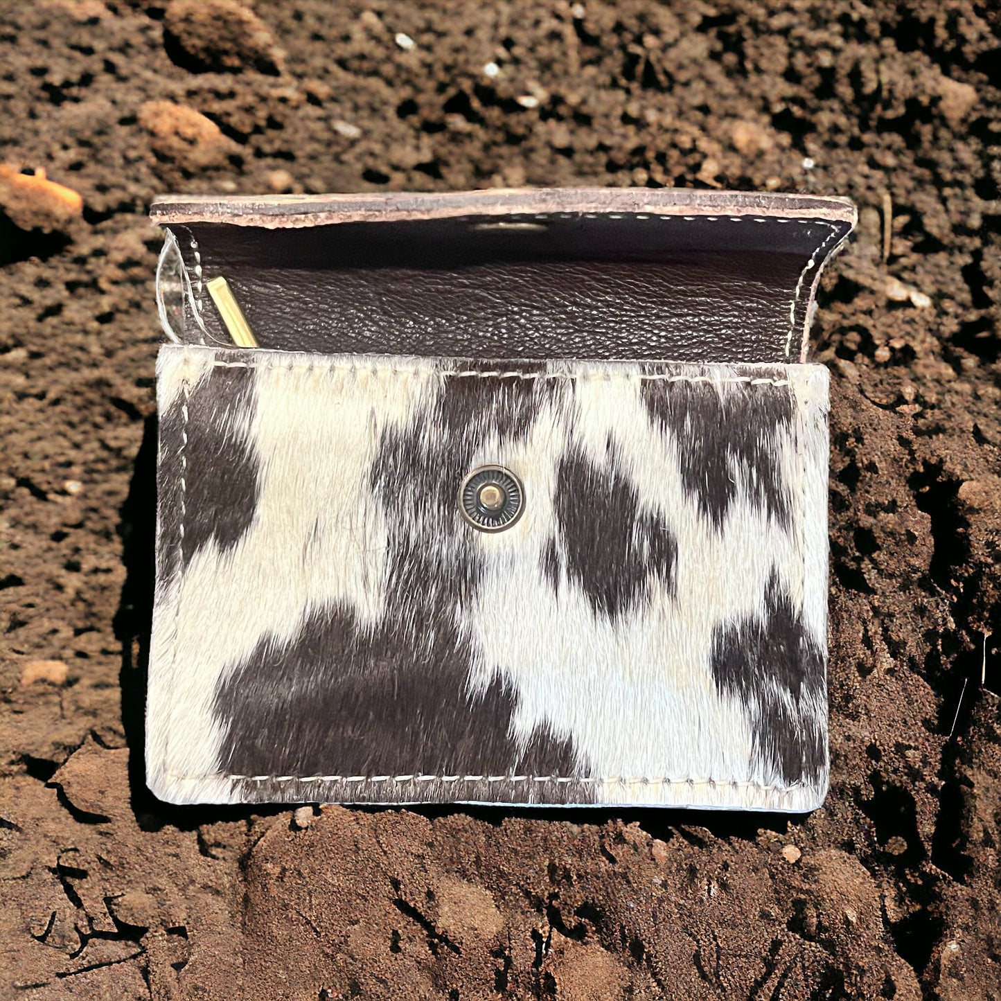 Cowhide Card Purse with Tooling Leather Flap