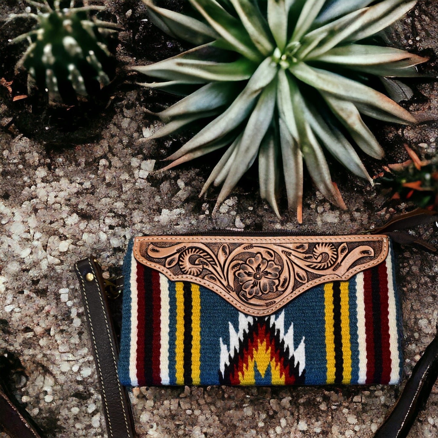 Multi Saddle Blanket Clutch with Tooled Leather