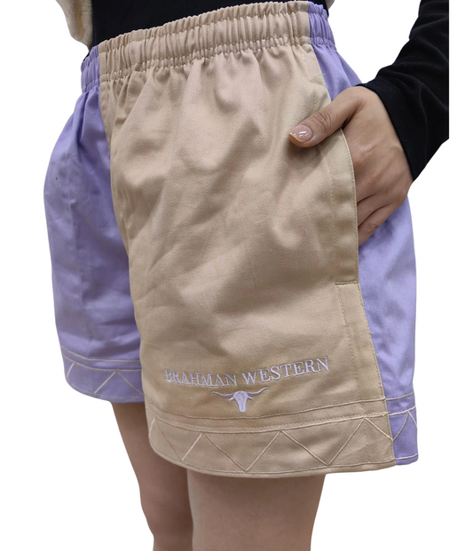 PURPLE/CREAM - Unisex Cotton Drill Rugger Shorts with Pockets NEW